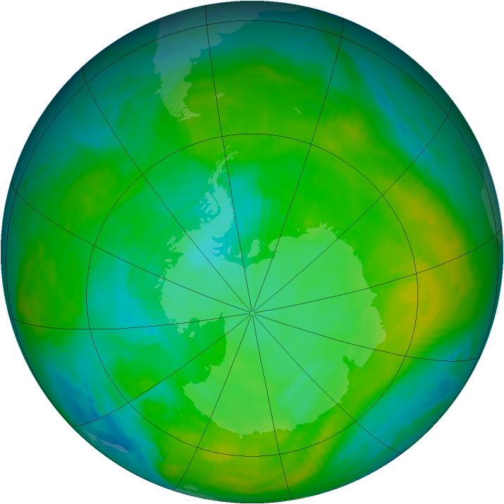 Antarctic ozone map for 30 January 1980